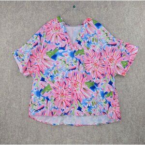 Floral Print Womens Oversized Top Multicolor 4XL Polyester/Elastane Short Sleeve